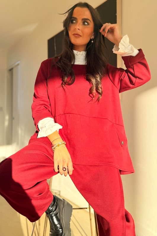 Sola Smart Tech Split Back Peplum Top Burgundy